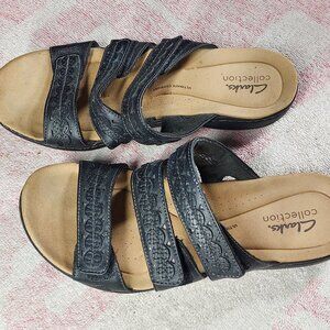 Clarks Collection Slip In, Open Back Black Sandals - Size 7 1/2